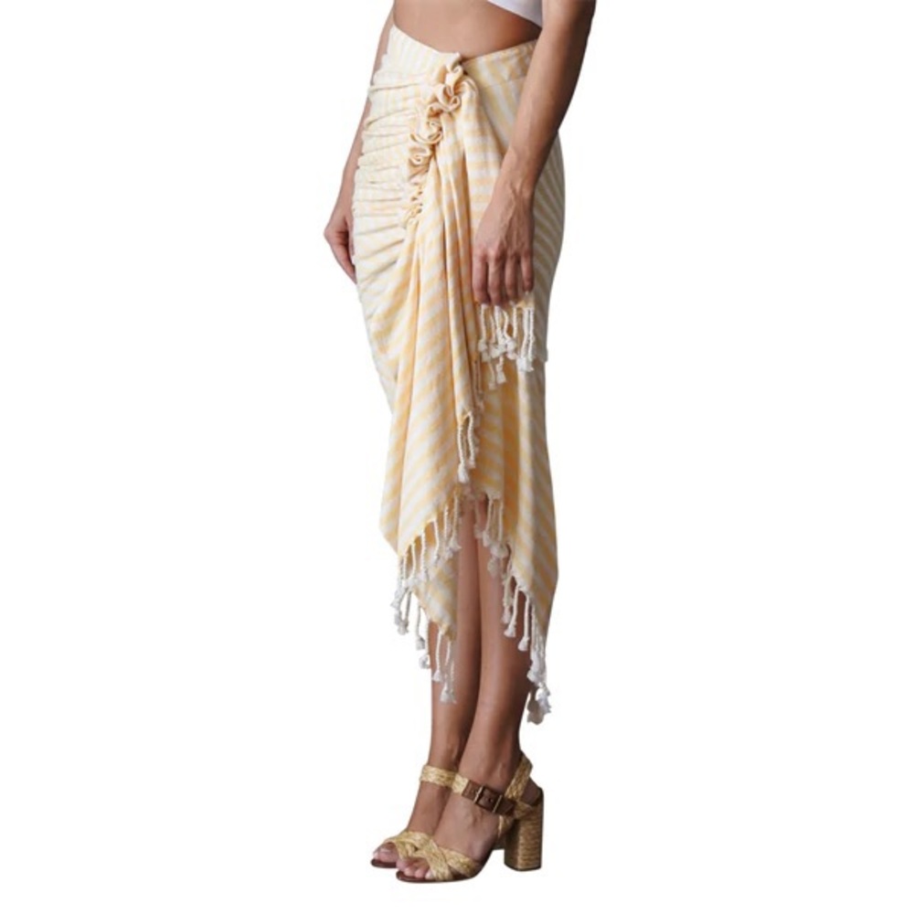 JUST BEE QUEEN Tulum yellow striped wrap skirt. Size 4.